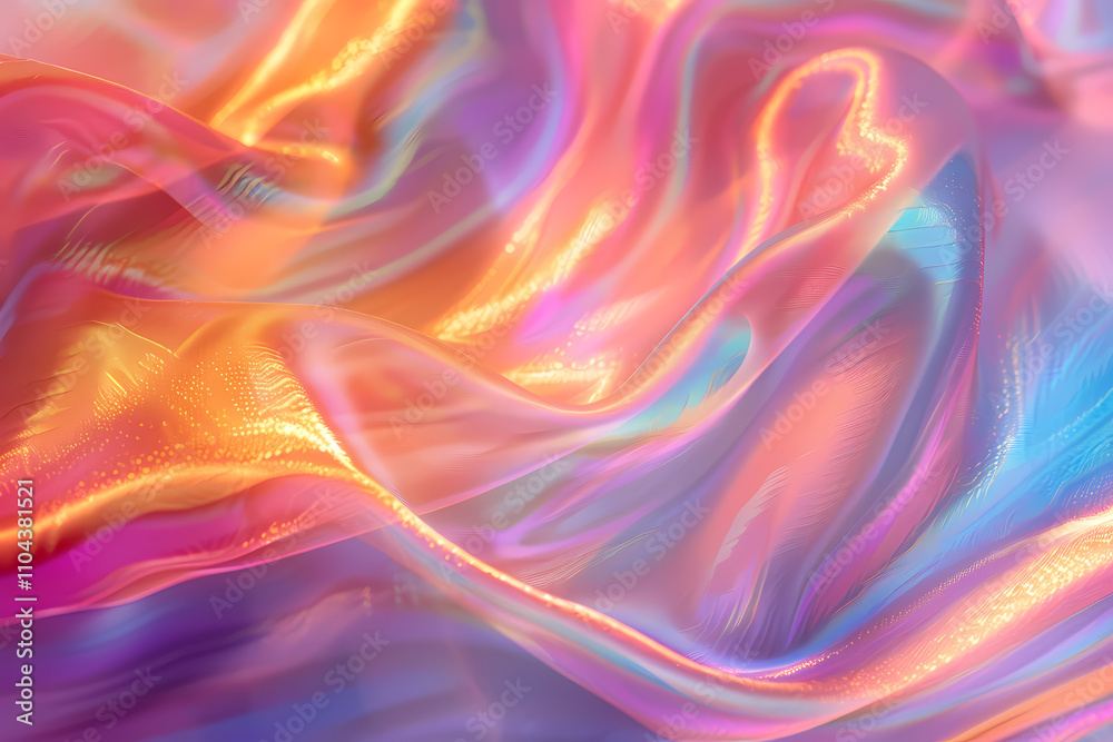 A vibrant abstract wave of silky fabric displaying gradients of pink, purple, and orange hues, evoking a dreamy and ethereal atmosphere. A vibrant abstract wave of silky fabric displaying gradients of pink, purple, and orange hues, evoking a dreamy and ethereal atmosphere.