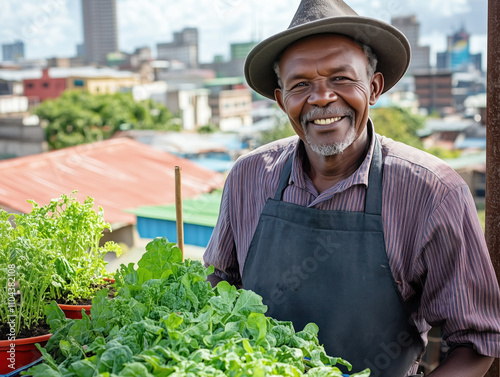 man holding a basket of vegetables photo