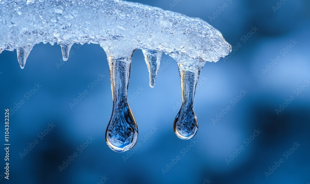 A water drop falling in slow motion from the tip of an icicle, symbolizing the transition from cold to warmth, water drop from icicle, subtle water transformation A water drop falling in slow motion from the tip of an icicle, symbolizing the transition from cold to warmth, water drop from icicle, subtle water transformation
