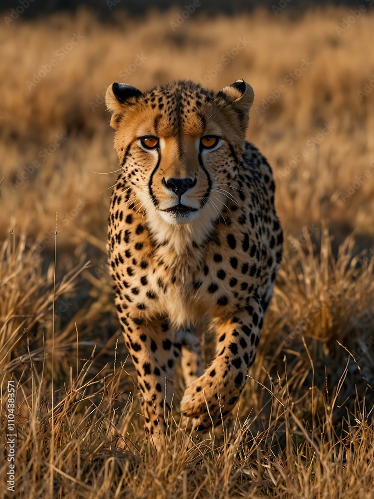 Cheetah running through golden grass. Cheetah running through golden grass.