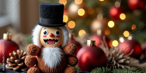 Cheerful Christmas nutcracker with festive ornaments