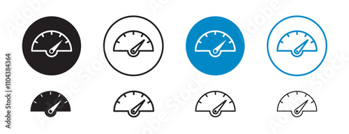 Set of 8 "Speedometer" icons with an unexpanded vector & 1 silhouette - Speedometer icon circular dial with needle, speed & measurement