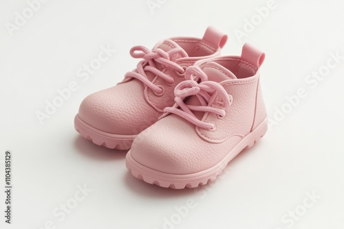 Cute Baby Pink Booties for Newborn Girls. A Charming Symbol of Newborn Clothing, Isolated and Horizontal