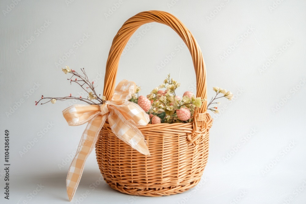 Chic Gift Basket Composition on Elegant Grey Backdrop for Festive Celebrations Chic Gift Basket Composition on Elegant Grey Backdrop for Festive Celebrations