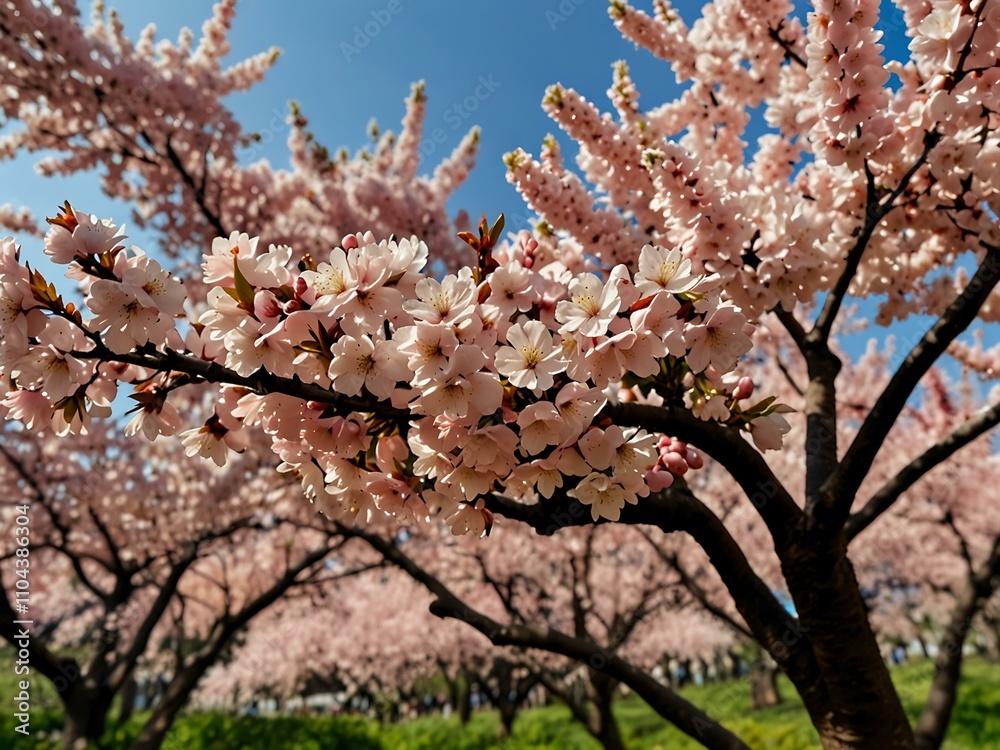 Fototapeta premium Cherry blossoms in full bloom.