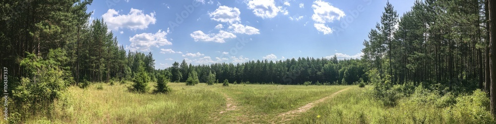 Lush Pine Forest Panorama: Serene Pathway in Dense Northern Timberland of Estonia Lush Pine Forest Panorama: Serene Pathway in Dense Northern Timberland of Estonia