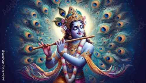 Lord Krishna playing a flute