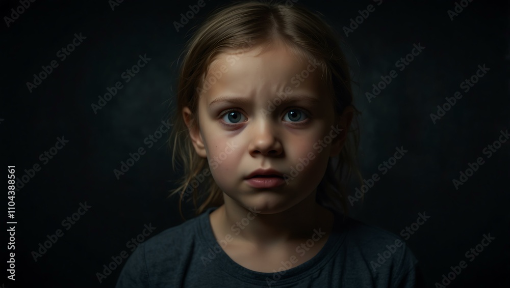 Child in darkness with fearful expression. Child in darkness with fearful expression.