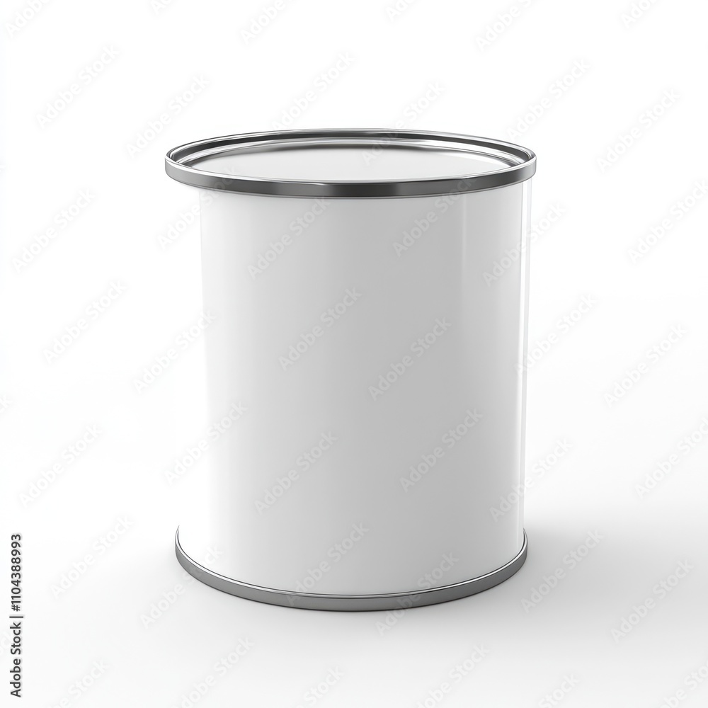 Three-Dimensional Empty Tin Container on Isolated White Background for Food Mockup Presentation Three-Dimensional Empty Tin Container on Isolated White Background for Food Mockup Presentation