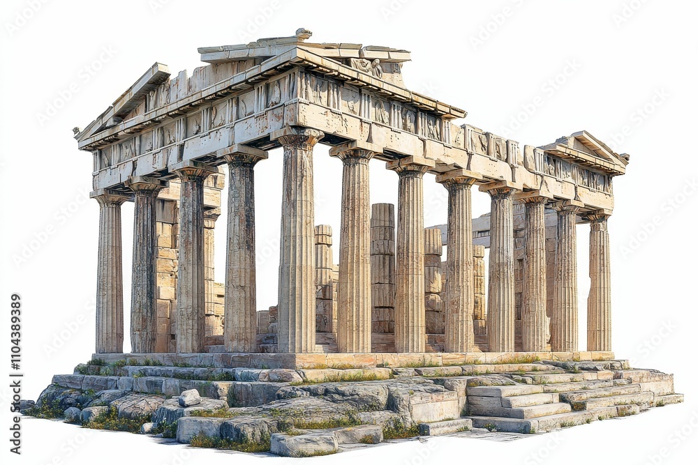 Obraz premium Ancient stone temple ruins, columns, steps.