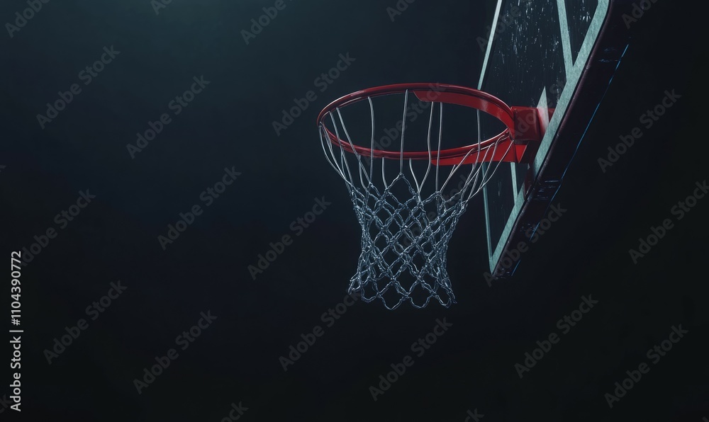 Sport concept. Basketball. Scoring basket with black background and empty space. Regular season or Playoffs game concept Sport concept. Basketball. Scoring basket with black background and empty space. Regular season or Playoffs game concept