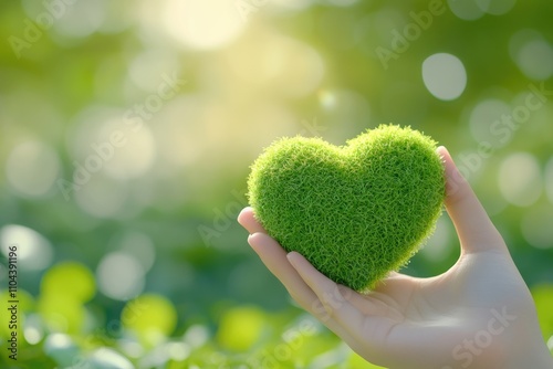 Heart in Hand. Embracing Eco-Friendly Green Love with Nature's Shapes and Grass photo