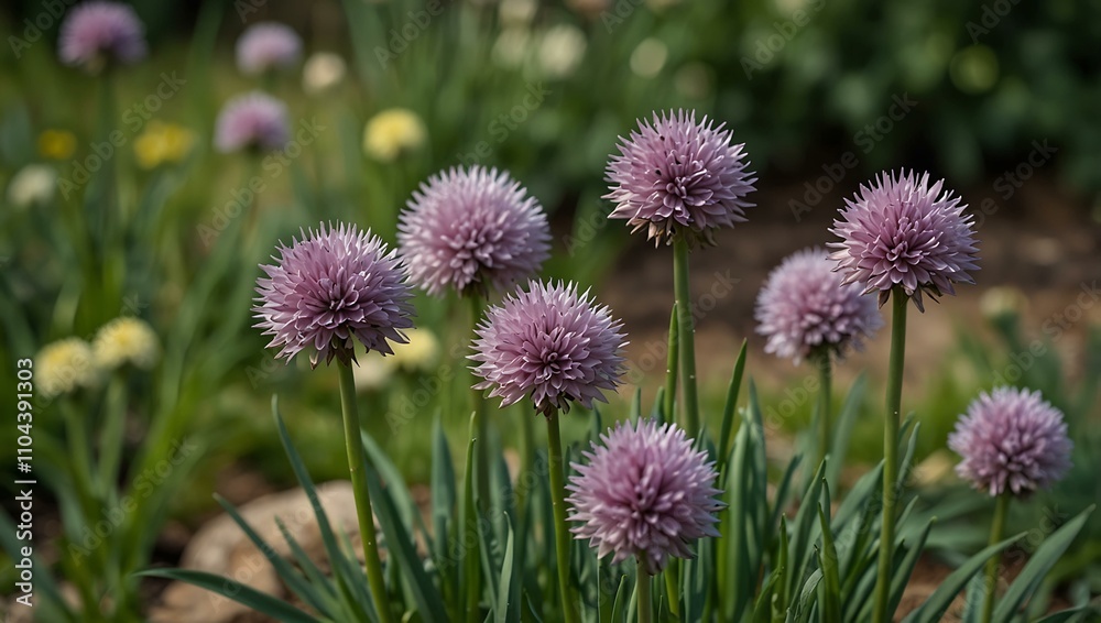 Chive flowers in the garden. Chive flowers in the garden.