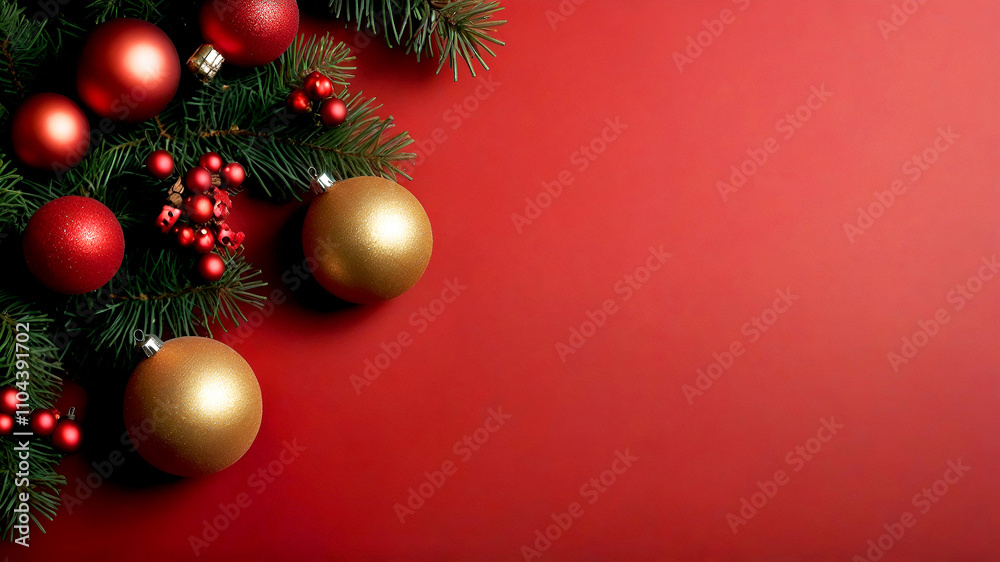 Christmas decoration on red background