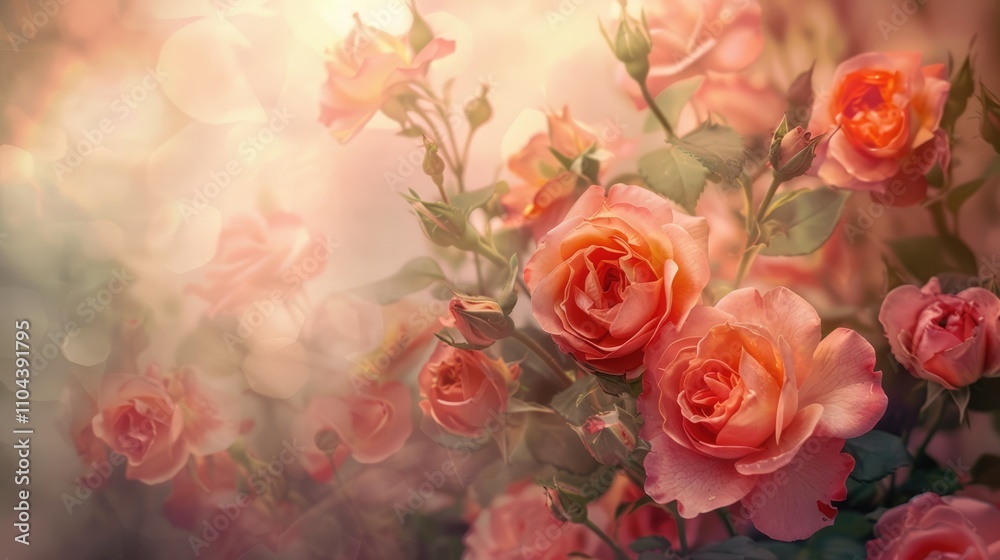 Soft style roses in sweet hues as background Soft style roses in sweet hues as background