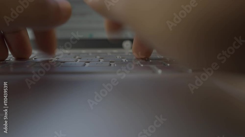 Closeup laptop keyboard type by two hand on white table