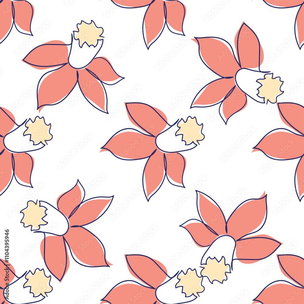 Fototapeta premium flowers modern simplicity vector illustration. One line seamless modern pattern.