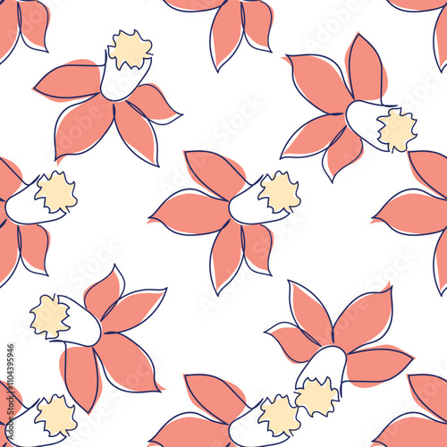 flowers modern simplicity vector illustration. One line seamless modern pattern.
