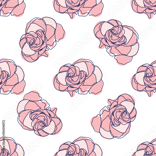 flowers modern simplicity vector illustration. One line seamless modern pattern.