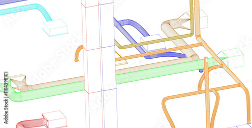 BIM ventilation system design 3d illustration.