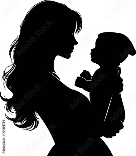 Mom with a baby in her arms illustration of motherhood illustration on white