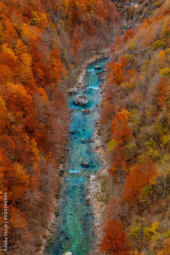 Naklejka premium River high in mountains captured in autumn