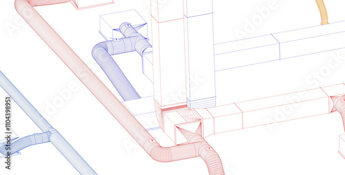 BIM ventilation system design 3d illustration.