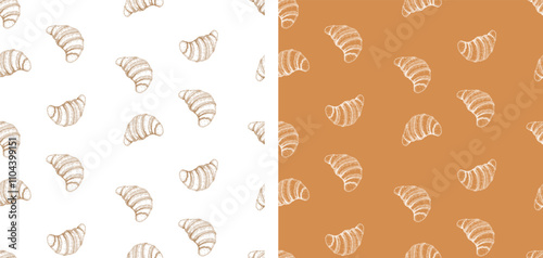 Pattern of Croissant. 100% hand drawn vector image. 