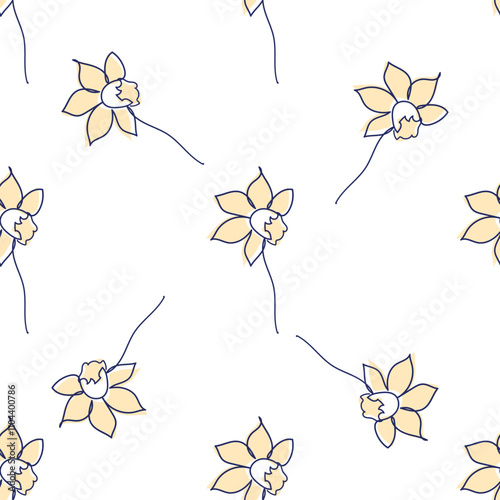 flowers modern simplicity vector illustration. One line seamless modern pattern.