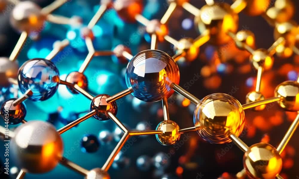 Abstract Visualization of Molecule Structures With Vibrant Colors and Reflective Surfaces