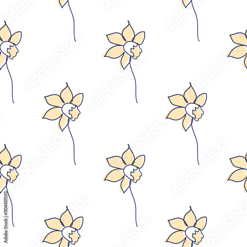 flowers modern simplicity vector illustration. One line seamless modern pattern.