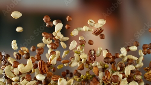 Freeze Motion Shot of Flying Various Nuts, Close-up