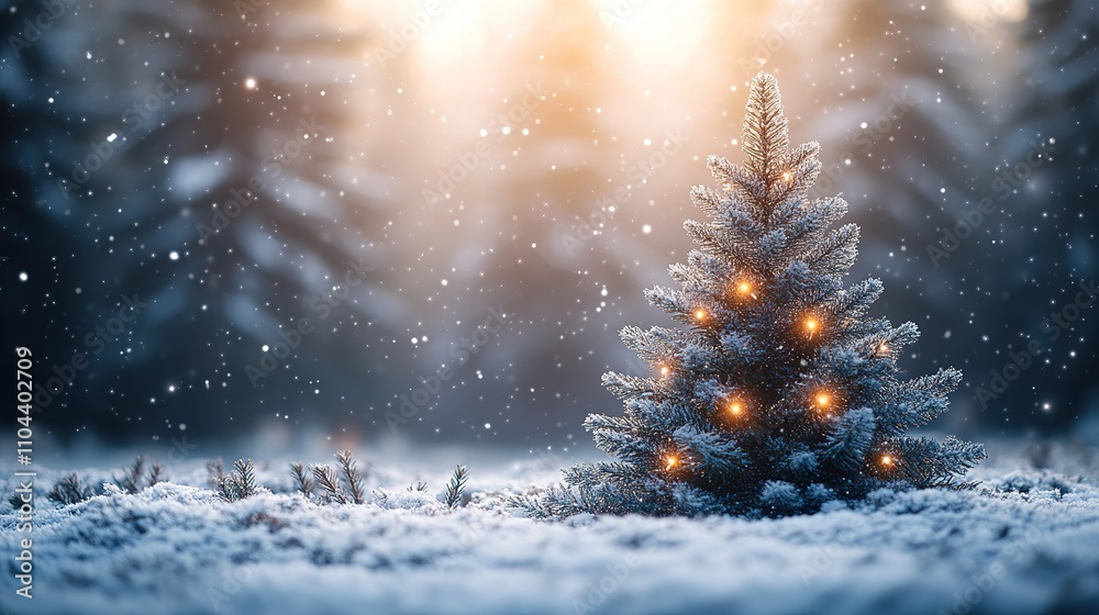 Naklejka premium Christmas tree decorated with traditional Christmas decorations, illuminated by Christmas lights