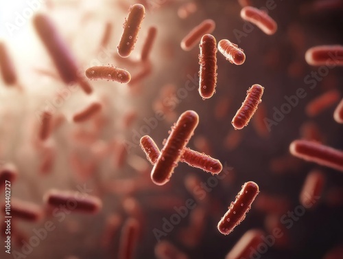 Probiotic bacteria glide through a stylized digestive tract, showcasing their movement and interaction. The composition leaves space for additional information on gut health benefits and treatment