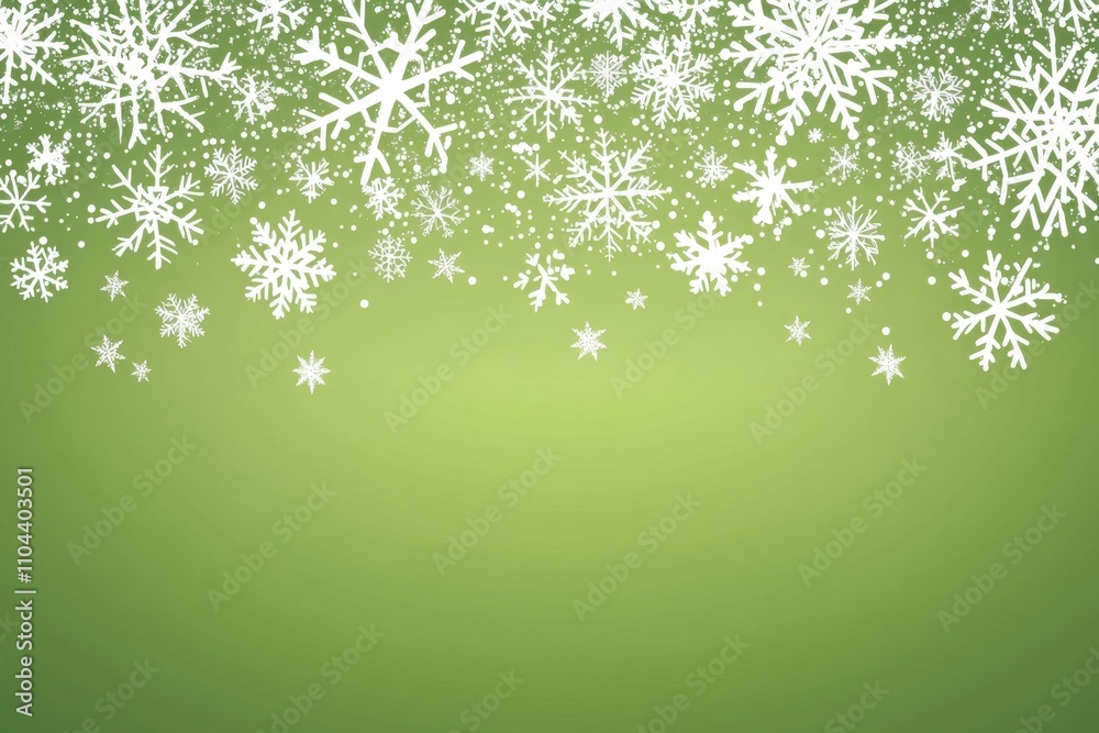 A green background with white snowflakes in the upper half Generative AI A green background with white snowflakes in the upper half Generative AI