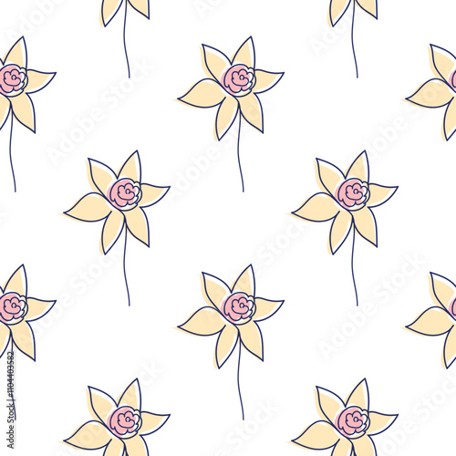 flowers modern simplicity vector illustration. One line seamless modern pattern.