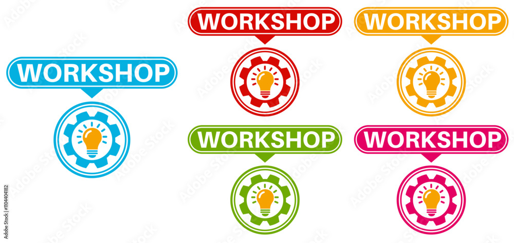 set workshop badge labels icon. Business and entrepreneurship sign symbol design sticker template vector illustration set workshop badge labels icon. Business and entrepreneurship sign symbol design sticker template vector illustration