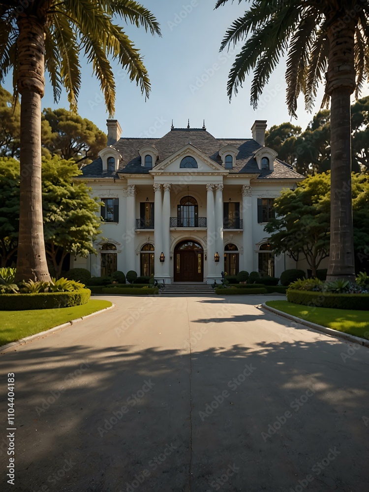 Classic mansion with a large circular driveway.