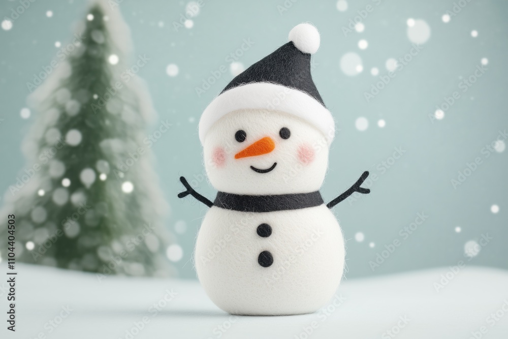 Paisagem de natal em miniatura com Papai Noel, renas e pinheiros cobertos de neve, estilo lúdico e colorido, criado por IA generativa.