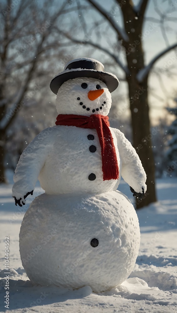 Classic snowman standing in a snowy scene. Classic snowman standing in a snowy scene.