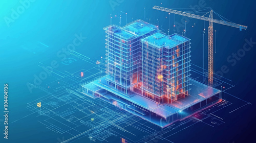 Futuristic infrastructure of a smart night city. Residential urban buildings for isometric innovation flat design. Smart city vector illustration of town with digital communication technology.