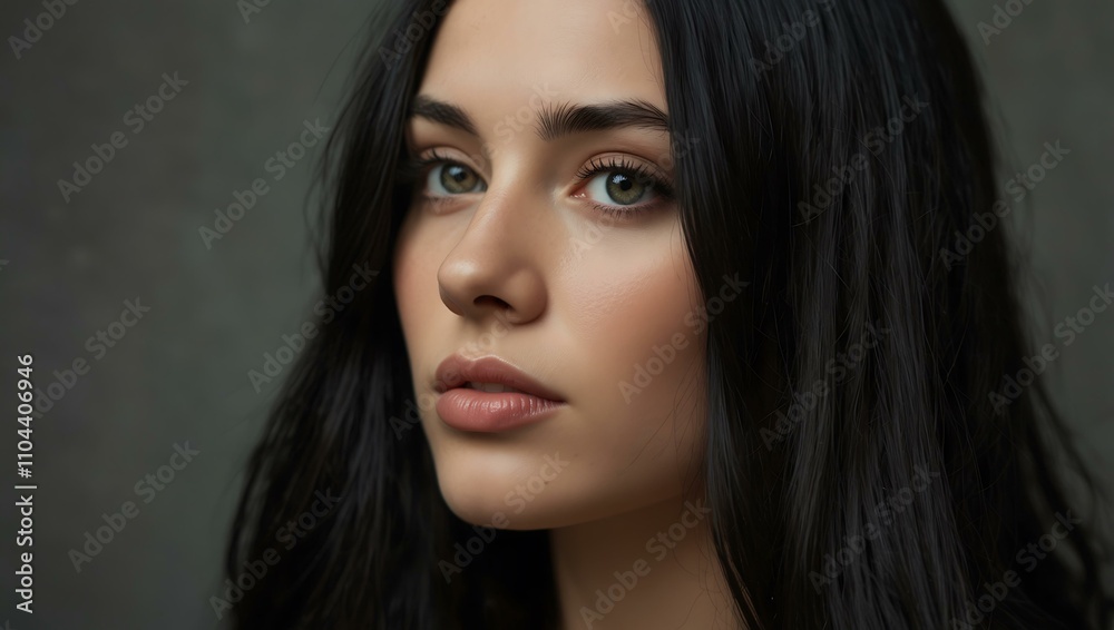 Fototapeta premium Close-up of a beautiful woman with long black hair.