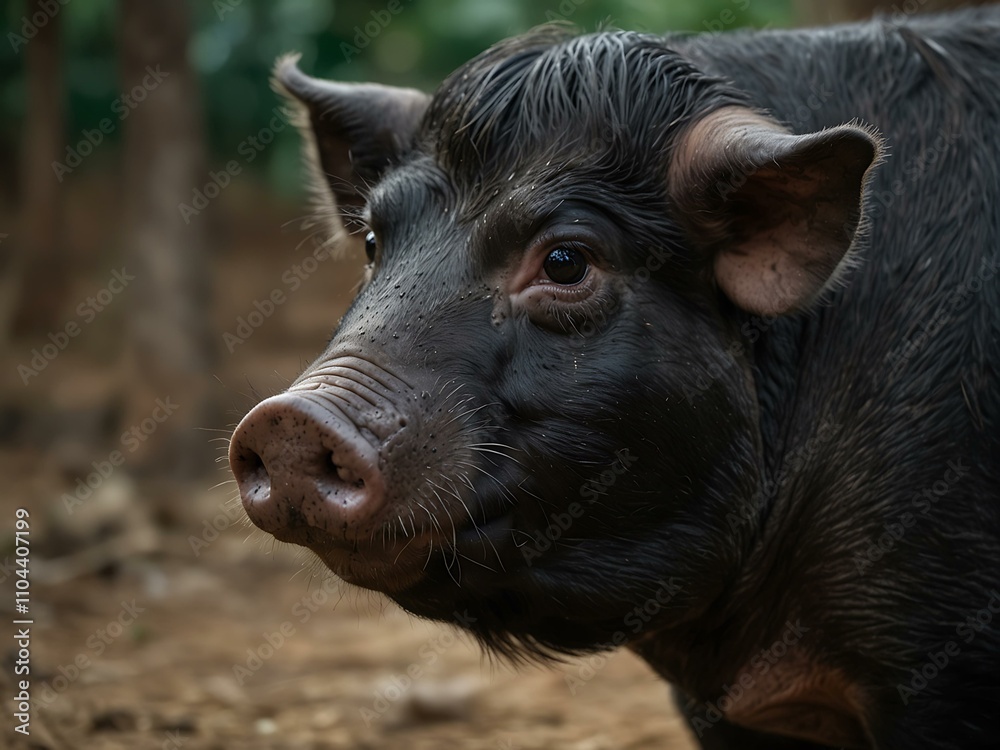 Close-up of a big Vietnamese black pig. Close-up of a big Vietnamese black pig.