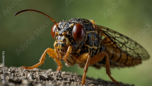 Close-up of a cicada in natural detail. photo