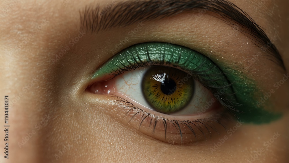 Obraz premium Close-up of a female eye with green makeup.