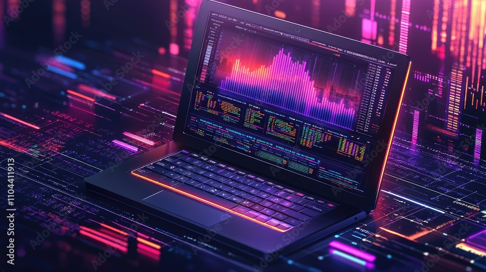 Application of isometric laptop with business graph and analytics data. Analysis trends and software development coding process concept. Programming, testing cross platform code.Programming or coding Application of isometric laptop with business graph and analytics data. Analysis trends and software development coding process concept. Programming, testing cross platform code.Programming or coding