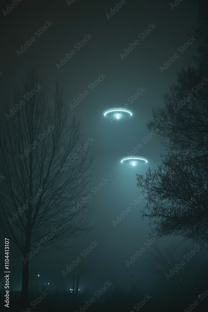 Fototapeta premium Mysterious lights in foggy night