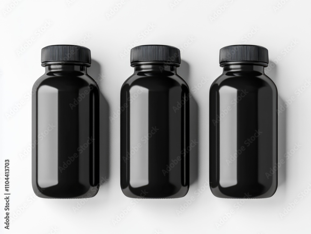 Pack of three identical, clear caps with white labeling. Pack of three identical, clear caps with white labeling.