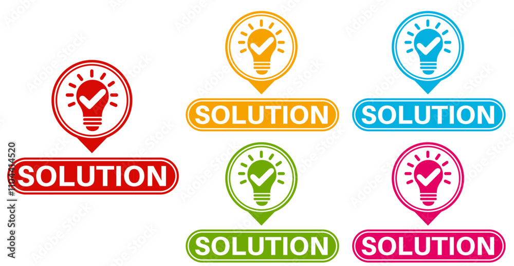 Set collections trendy colorful solution icon. Idea symbol sign badges label template design vector illustration Set collections trendy colorful solution icon. Idea symbol sign badges label template design vector illustration