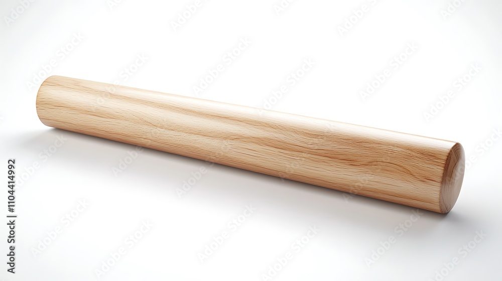 Realistic display of a rolling pin made of solid wood with smooth, cylindrical shape on a white background, showcasing the simple yet essential kitchen tool Realistic display of a rolling pin made of solid wood with smooth, cylindrical shape on a white background, showcasing the simple yet essential kitchen tool